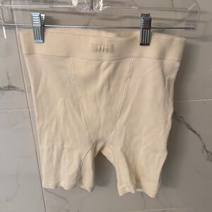 SKIMS Cream Ribbed High-Waist Shaping Shorts